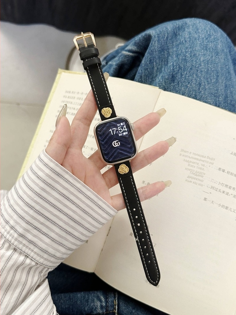 Ремък за Apple Watch от естествена кожа, Hongshi strap, щифтова катарама, дизайн Colorblock Camellia, съвместим с Apple Watch
