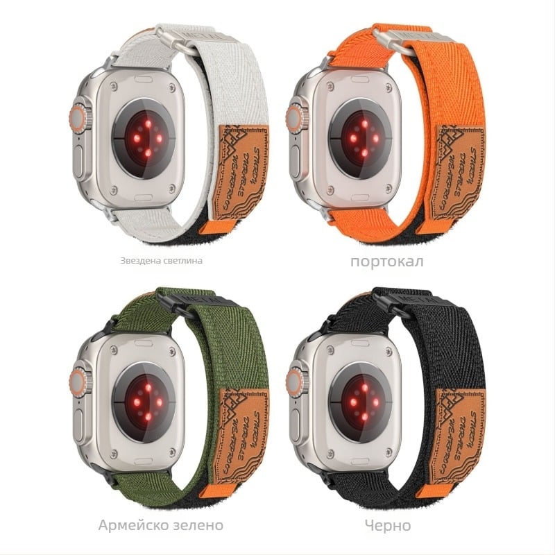 Каишка за Apple Watch (найлонова тъкан; 28 мм интерфейс; закопчалка тип катарама; тегло 18,8 g; съвместима с Apple Watch)