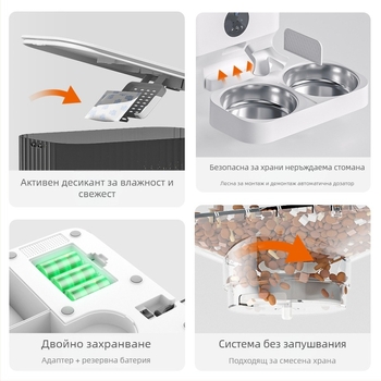 Автоматичен хранителен дозатор за домашни любимци 5L голям капацитет с таймер и дозиране, с приложение за управление, за кучета и котки, разглобяем ABS корпус
