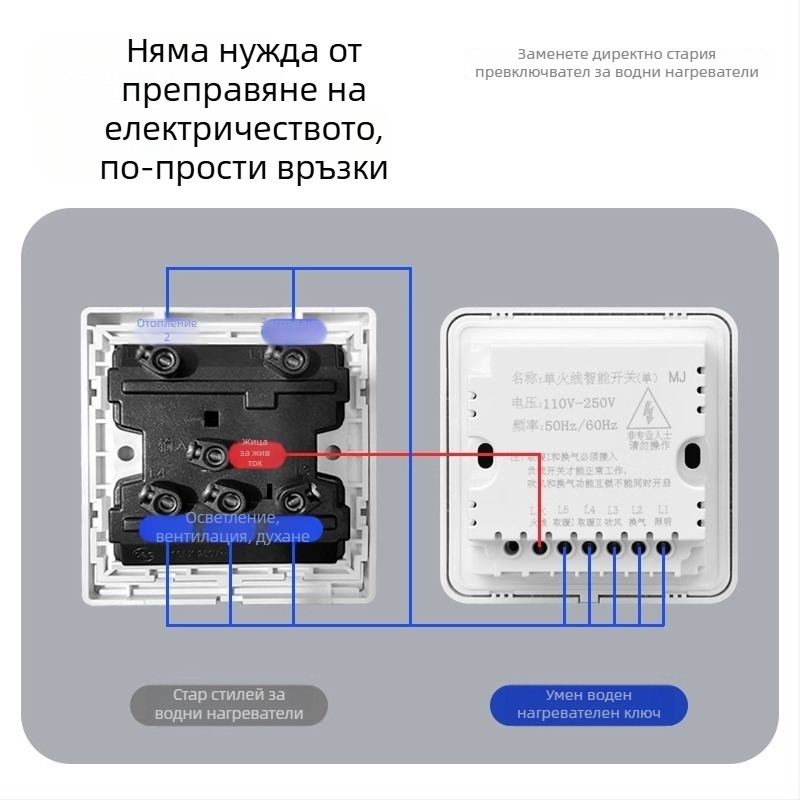 Умен превключвател за управление на отоплението в банята с тъчскрийн панел, водоустойчив, 50–440V, Loose