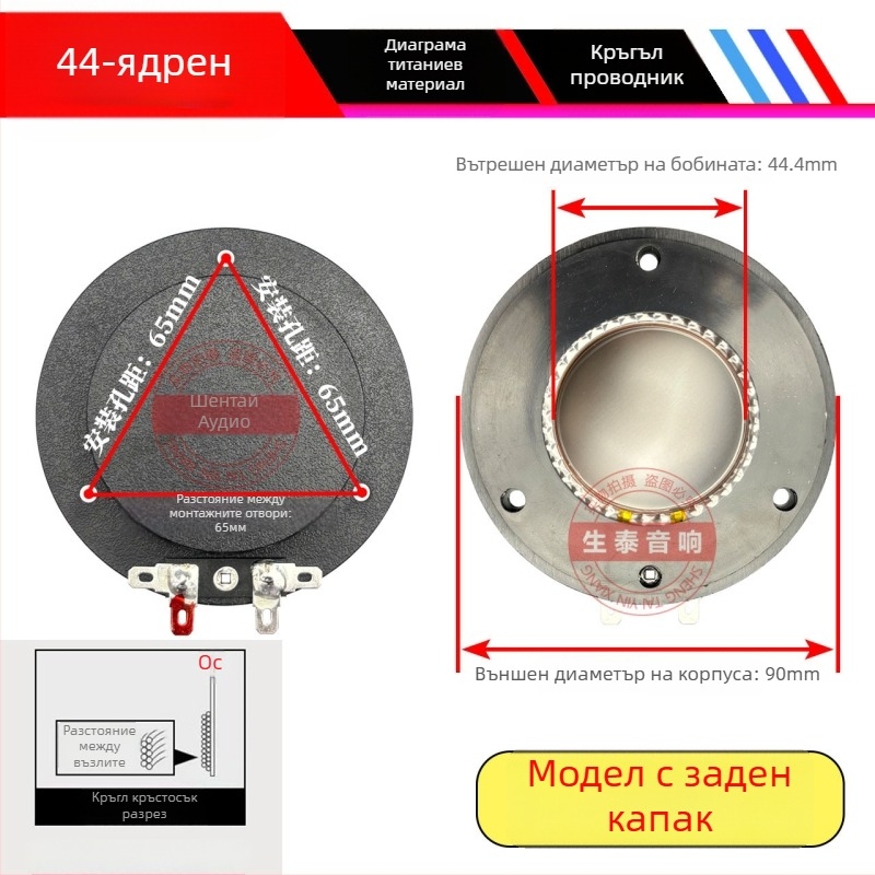 Високочестотен говорител с титаниева диафрагма, задно покритие, Horn Drive Head, кръгла плоска намотка