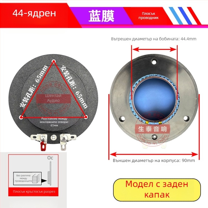 Високочестотен говорител с титаниева диафрагма, задно покритие, Horn Drive Head, кръгла плоска намотка