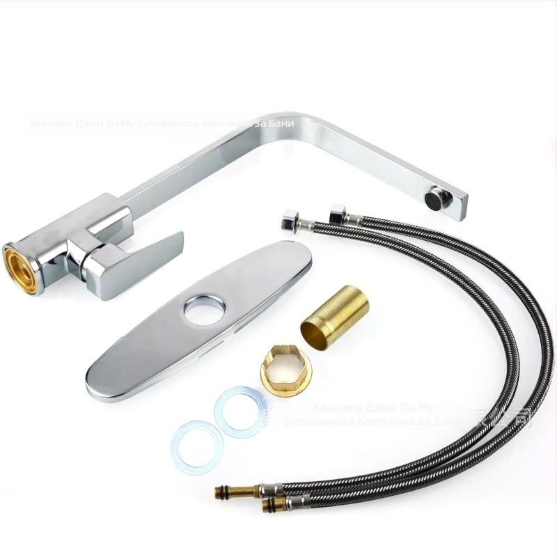 Кухненски смесител с дизайн на квадратна плоска тръба и седемобразен профил; модел JYM-013; неръждаема стомана; керамичен клапан; вертикално монтиране; повдигащ механизъм за отваряне; смесител за гореща и студена вода.