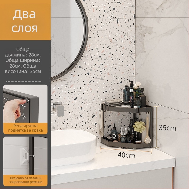 Баня подова поставка за съхранение, ъглов дизайн без пробиване, 1 полица, модерен минималистичен стил