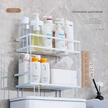 Железен ъглов рафт за баня, над тоалетната, двуетажен, стил прост и модерен