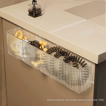 Стенно монтирана полица за баня, от пластмаса, вакуумно закрепване, за съхранение на грим и грижа за кожата, едно ниво