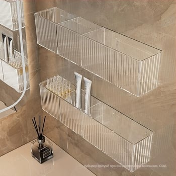 Стенно монтирана полица за баня, от пластмаса, вакуумно закрепване, за съхранение на грим и грижа за кожата, едно ниво