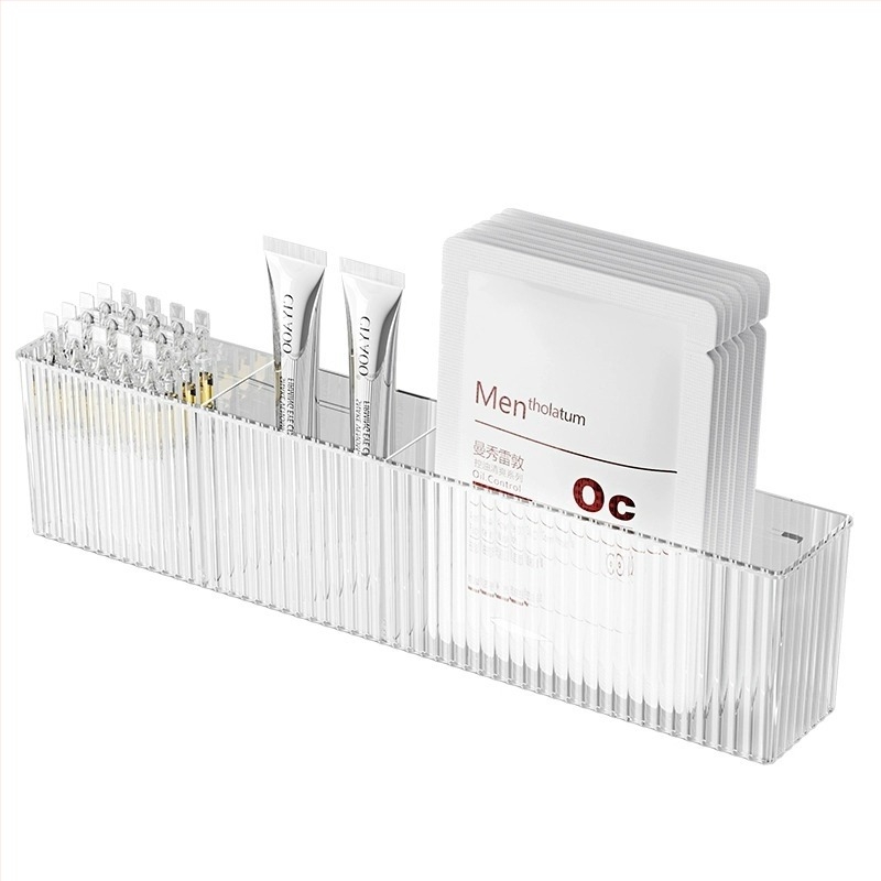 Стенно монтирана полица за баня, от пластмаса, вакуумно закрепване, за съхранение на грим и грижа за кожата, едно ниво