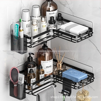 Неръждаема стоманен стенен триъгълен рафт за баня – едно ниво, стенен монтаж, сгъваем и подвижен, без пробиване, творчески дизайн, марка Zhen dian