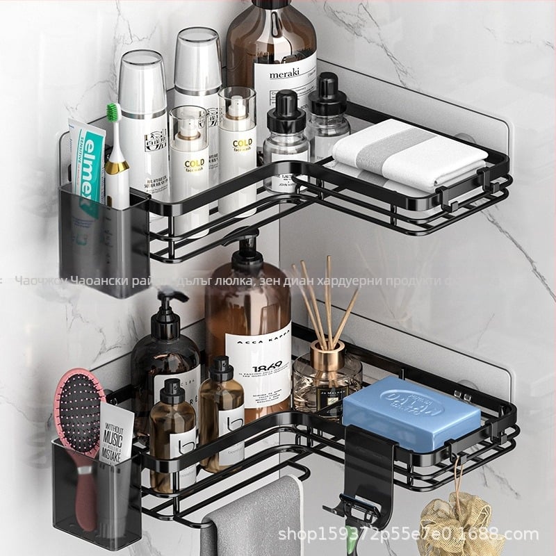 Неръждаема стоманен стенен триъгълен рафт за баня – едно ниво, стенен монтаж, сгъваем и подвижен, без пробиване, творчески дизайн, марка Zhen dian