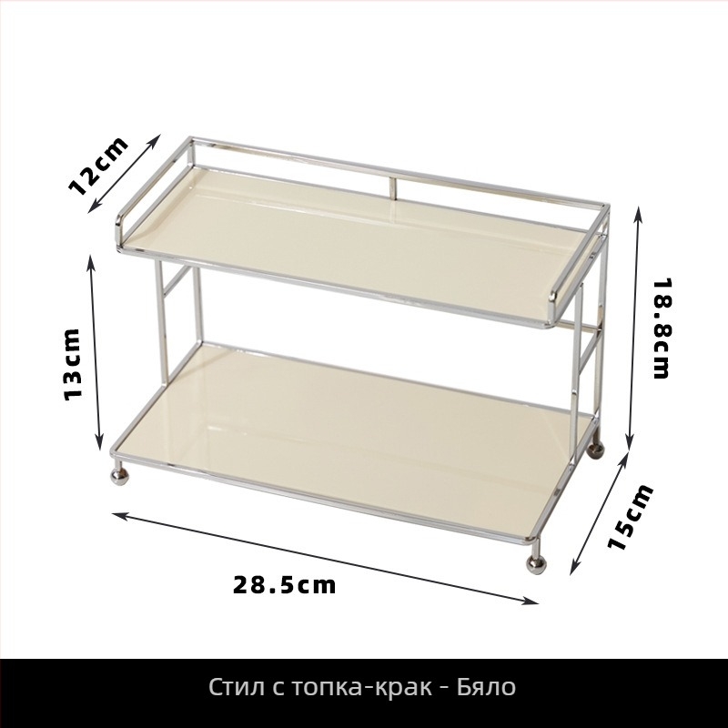 Двуслойна метална настолна система за съхранение - прост модерен дизайн за козметика, баня и кухня (2 слоя; настолно монтиране; мултифункционално; без пробиване)
