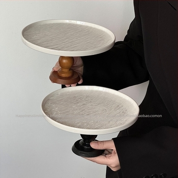 Керамичен кръгъл поднос за плодове – модерен минималистичен стил, подглазурно покритие, съвместим с микровълнова печка