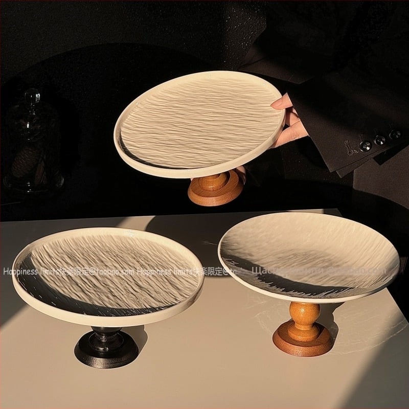 Керамичен кръгъл поднос за плодове – модерен минималистичен стил, подглазурно покритие, съвместим с микровълнова печка