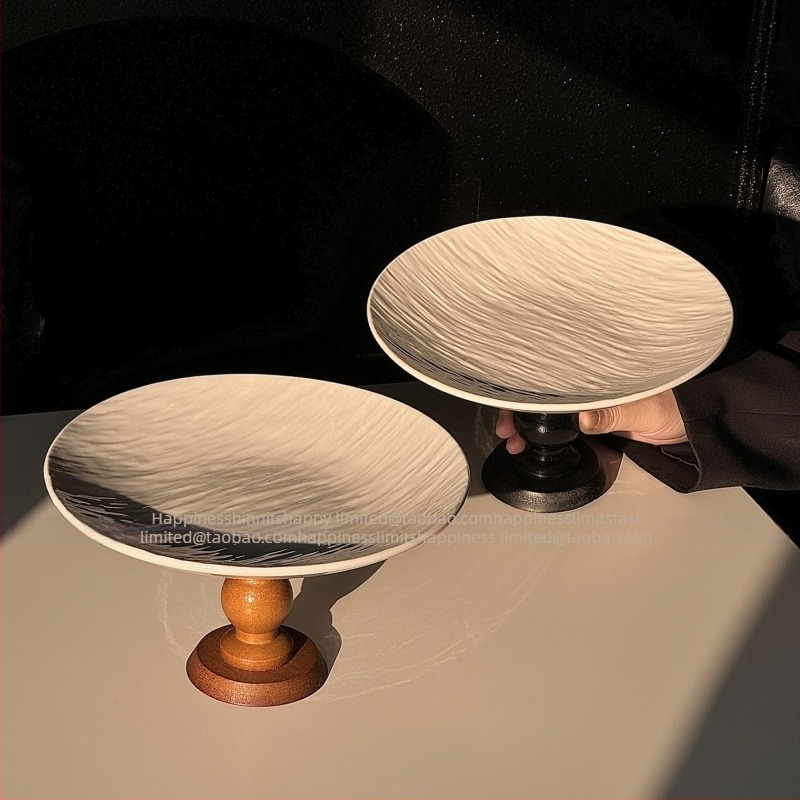 Керамичен кръгъл поднос за плодове – модерен минималистичен стил, подглазурно покритие, съвместим с микровълнова печка