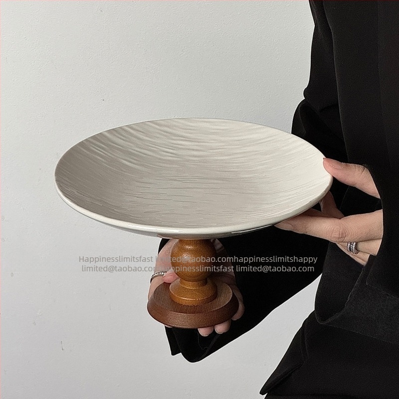 Керамичен кръгъл поднос за плодове – модерен минималистичен стил, подглазурно покритие, съвместим с микровълнова печка