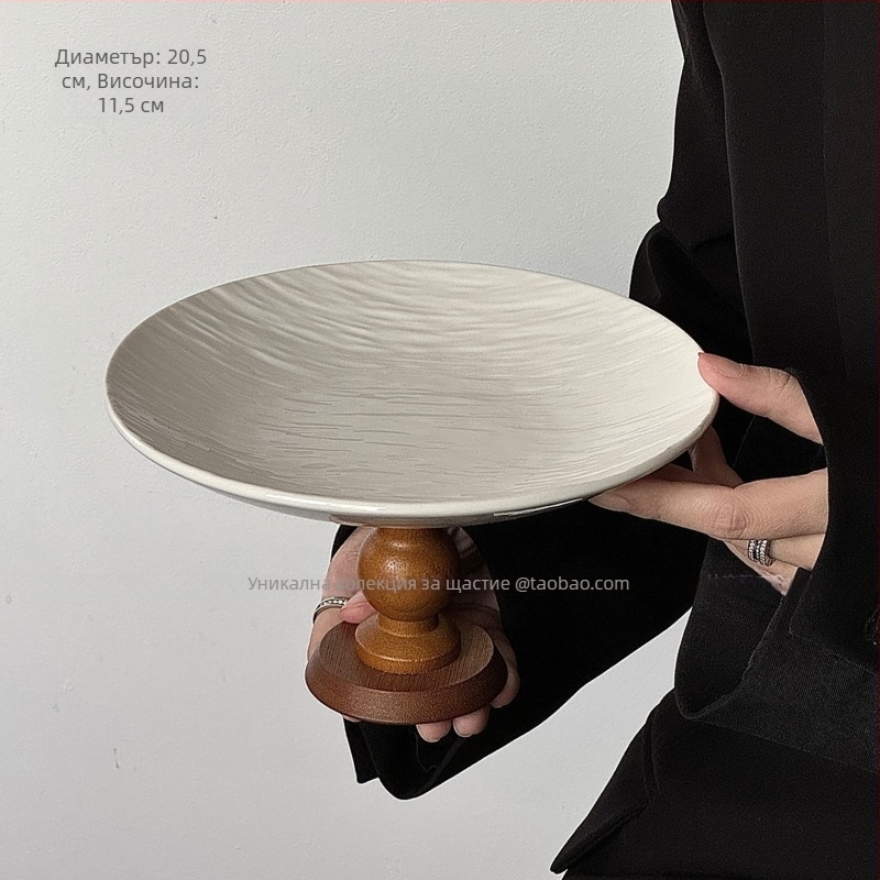 Керамичен кръгъл поднос за плодове – модерен минималистичен стил, подглазурно покритие, съвместим с микровълнова печка