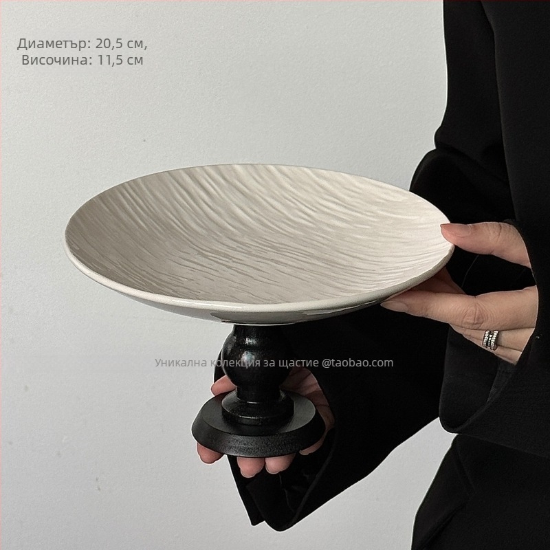 Керамичен кръгъл поднос за плодове – модерен минималистичен стил, подглазурно покритие, съвместим с микровълнова печка