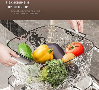 Chef jun Двоен пластмасов кош за измиване с дренаж за плодове, прост стил, лансиран през 2024 г.