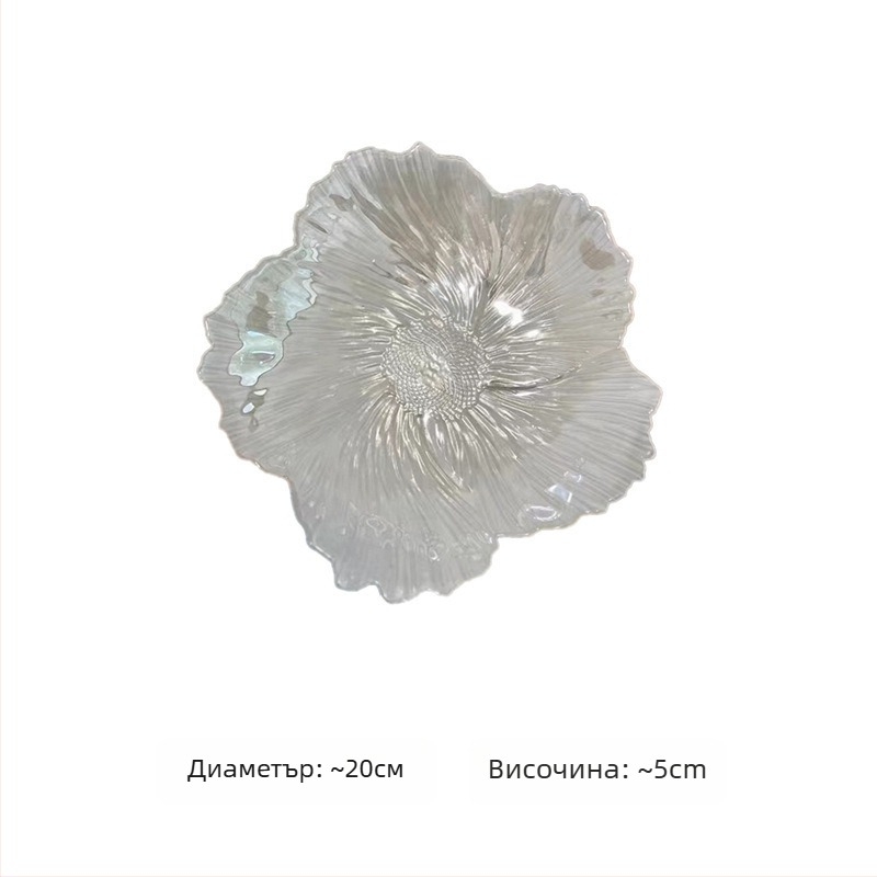Стъклена чиния с дизайн на цветя, скандинавски стил, неравна форма, електроплатинг повърхност