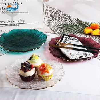 Сет чинии за вечеря от стъкло с нестандартна форма, скандинавски стил, ръчно рисувана повърхност, печатано лого