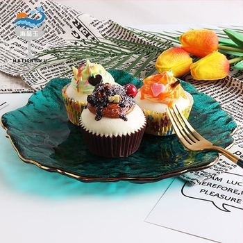 Сет чинии за вечеря от стъкло с нестандартна форма, скандинавски стил, ръчно рисувана повърхност, печатано лого