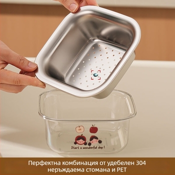Кошница за плодове от 304 неръждаема стомана, двуслойна кошница за отцеждане, мини мил дизайн