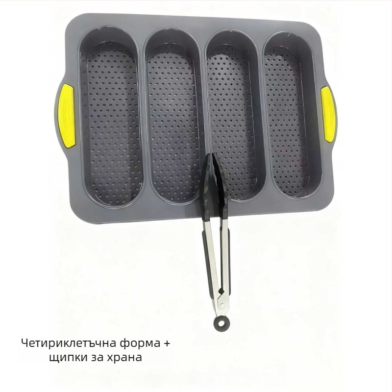 4-слотова силиконова форма за багети, незалепваща, за печене на хляб и торти