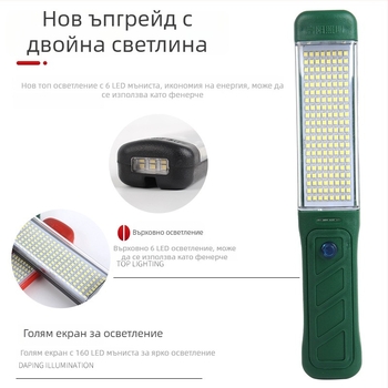 LED презареждаема работна светлина с магнитна закачалка, модел QY-82, ABS индустриален пластмасов корпус, 30W, 5V, за авто ремонт и аварийно осветление