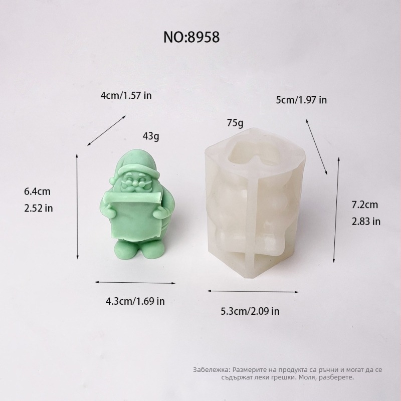 Силиконова форма за Дядо Коледа — неправилна форма, за свещи, гипс, сапун и торти (код 8956.8957.8958.8959)