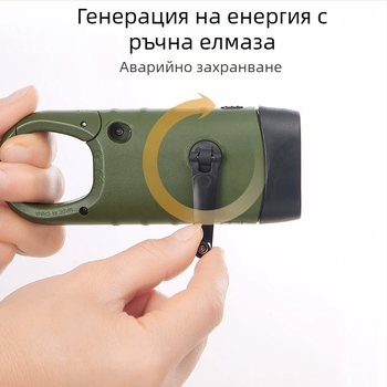 Ръчен фенер със слънчево и ръчно захранване, LED, 500 lm, 1000 mAh, 3 ч заряд, 180° обхват