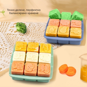 Силиконова форма за десерти с девет отделения в стил мечка, квадратна, 30 ml на отделение, за бебешко хранене.