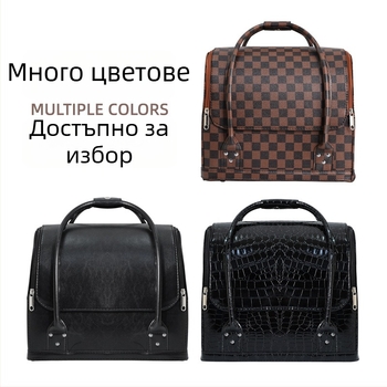 Корейски стил козметична чанта с голям капацитет, PU материал, многоетажна кутия за грим и маникюр с колела и цип за отваряне