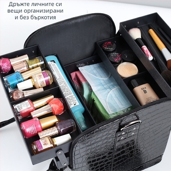 Корейски стил козметична чанта с голям капацитет, PU материал, многоетажна кутия за грим и маникюр с колела и цип за отваряне