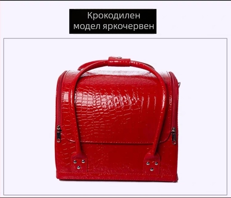 Корейски стил козметична чанта с голям капацитет, PU материал, многоетажна кутия за грим и маникюр с колела и цип за отваряне