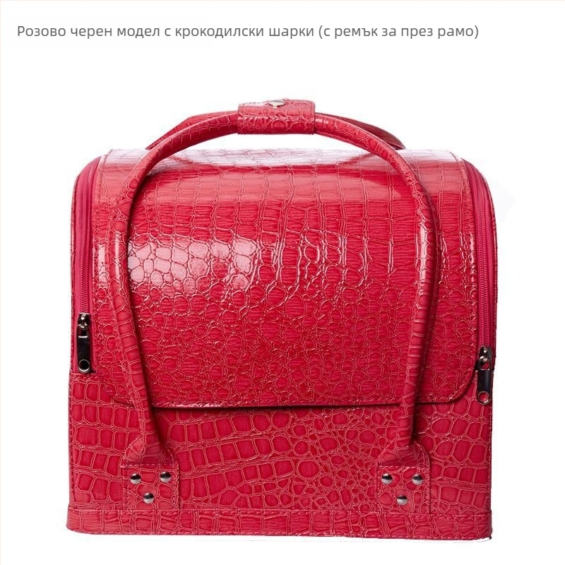 Корейски стил козметична чанта с голям капацитет, PU материал, многоетажна кутия за грим и маникюр с колела и цип за отваряне