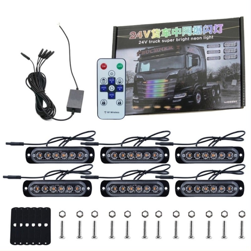 LED строб светлина за решетката на камиона, дистанционно управление, 12-24V, 6 LED, 500 lm, 0.5 W на LED, алуминиев сплав