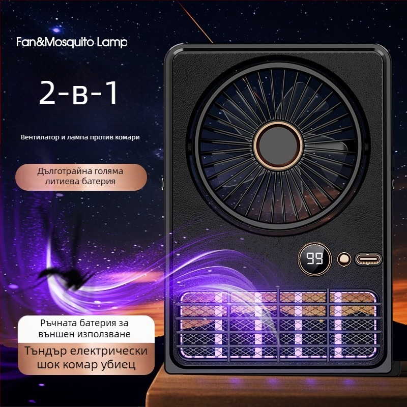 Стенно монтирана лампа за убиване на комари с електрошок, UV лампа, вградена презареждаща се батерия и цифров дисплей, подходяща за 41–60 м²