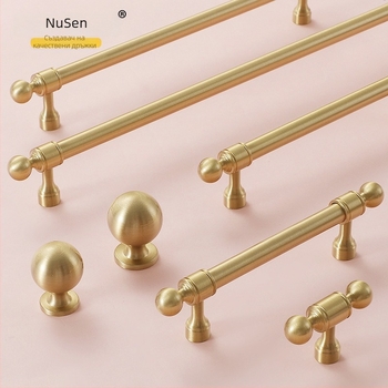 Дръжка за шкафове от месинг, кръгла топка, един отвор, за гардероб, шкаф и чекмедже, стил: модерен, френски лукс и скандинавски