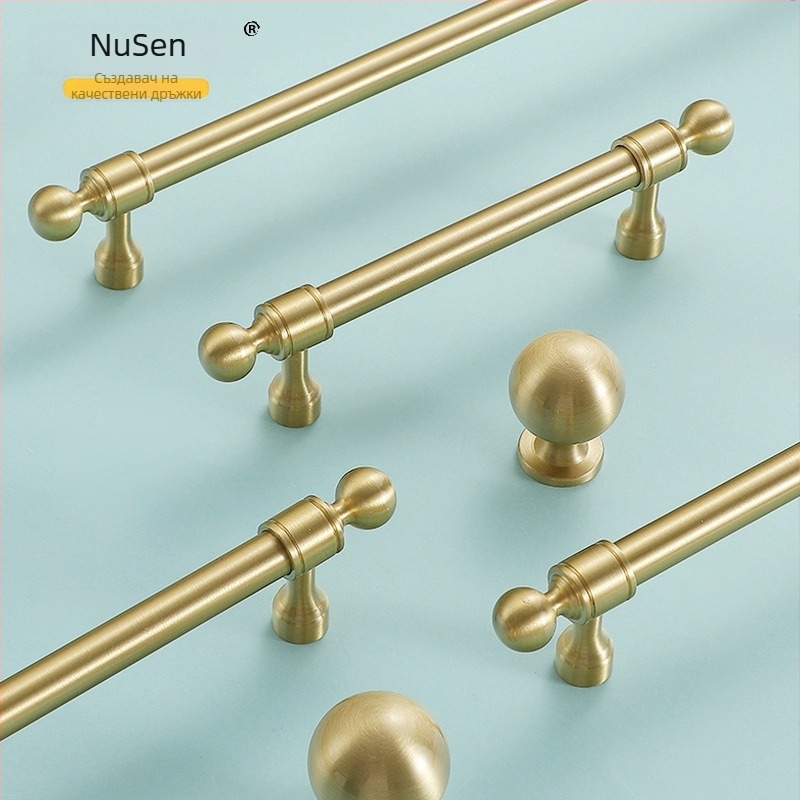 Дръжка за шкафове от месинг, кръгла топка, един отвор, за гардероб, шкаф и чекмедже, стил: модерен, френски лукс и скандинавски