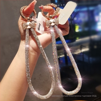 Телефонна каишка с диамантена панделка и геометрична висулка, ръчна изработка, многофункционална, Jane grids