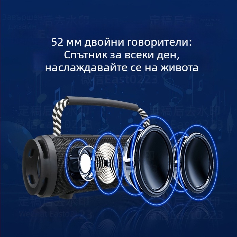 Bluetooth колонка с текстилна обвивка, портативна за открито, 15W, вградена батерия 1200–2000mAh, TF карта, Bluetooth 5.1, обхват до 10 м