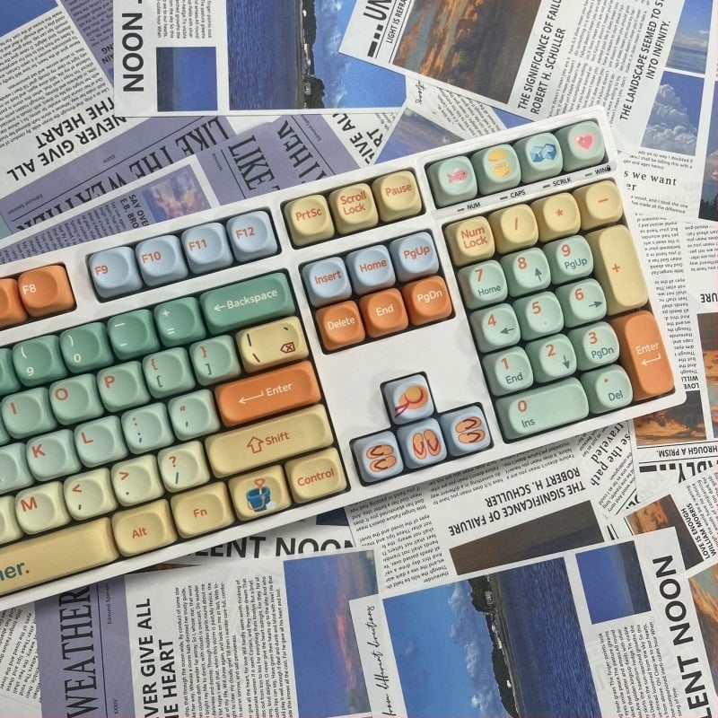 Ключове за механична клавиатура с тема „Късметлийска котка“, MOA петстранични клавиши PBT с ди-сублимация, 129 клавиша, DIY персонализация