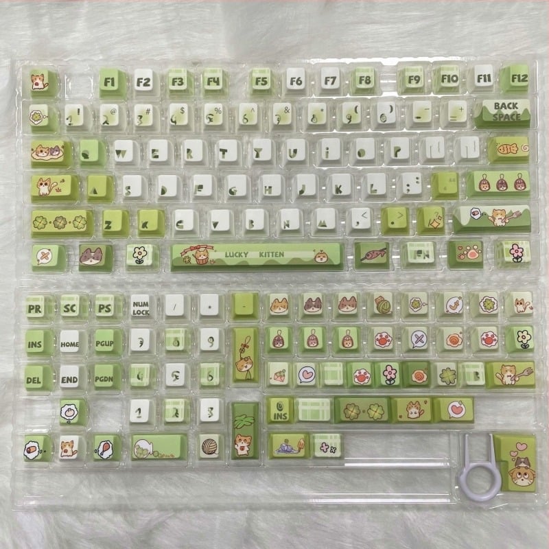Ключове за механична клавиатура с тема „Късметлийска котка“, MOA петстранични клавиши PBT с ди-сублимация, 129 клавиша, DIY персонализация