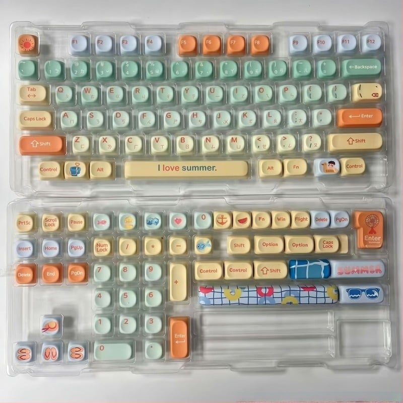 Ключове за механична клавиатура с тема „Късметлийска котка“, MOA петстранични клавиши PBT с ди-сублимация, 129 клавиша, DIY персонализация