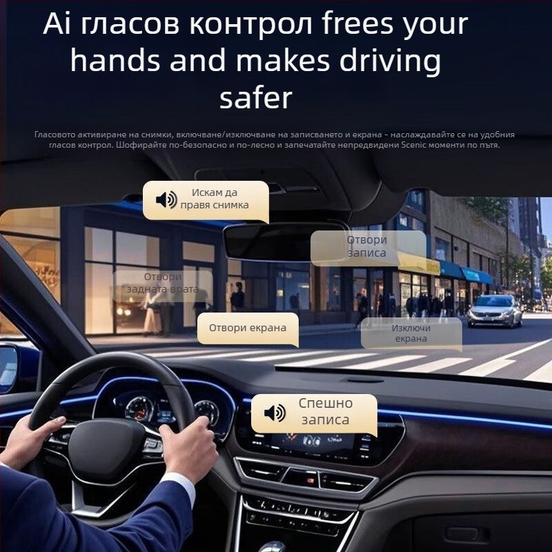 Автомобилен видеорегистратор с три екрана и 360° панорама, 4K резолюция, 5 MP снимки, 2.5-инчов екран