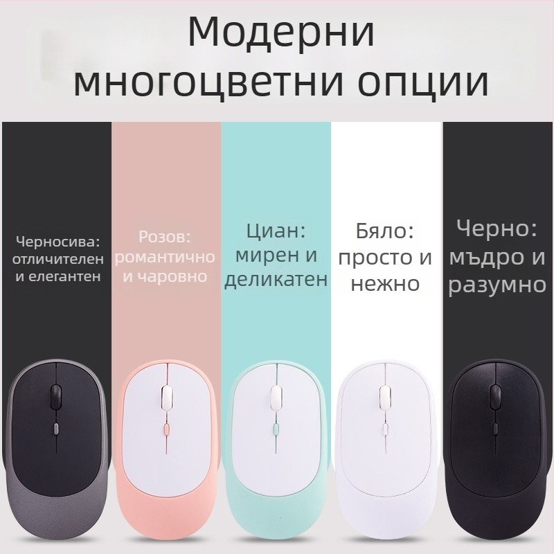 Безжична тиха офис мишка за лаптоп, 1600 DPI, 4 бутона, USB интерфейс, 2.4GHz Bluetooth, обхват до 10 м