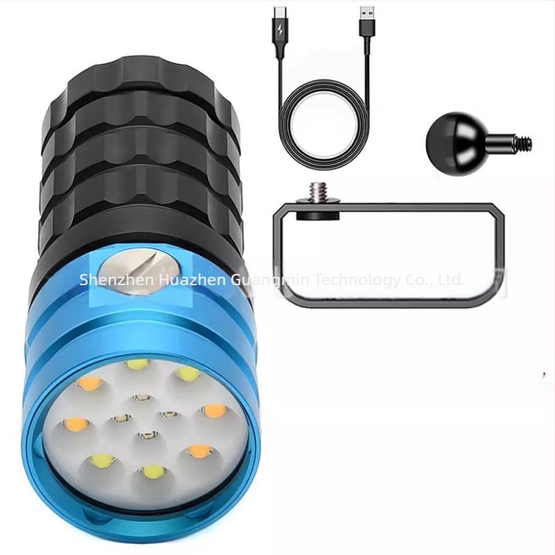 Подводна светлина за фотография с USB зареждане, LED източник с четири цвята, 25 000 лумена, in Bulgarian: вградена батерия, алуминиев корпус, asafee, Шенжен