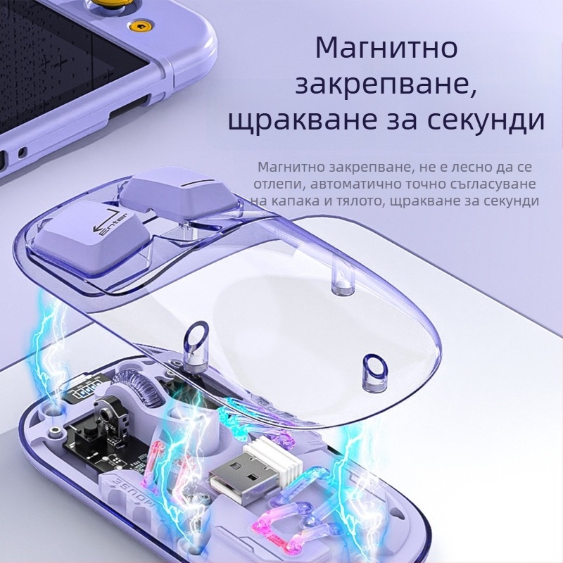 Bluetooth оптична мишка с индикатор за захранване, 1600dpi, 4 бутона, безжична 2,4GHz за игри и офис