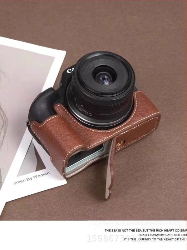 PU кожен калъф и база за Canon R50/R100, портативна фотокамера чанта, рамен стил, износоустойчив и удароустойчив, ретро стил