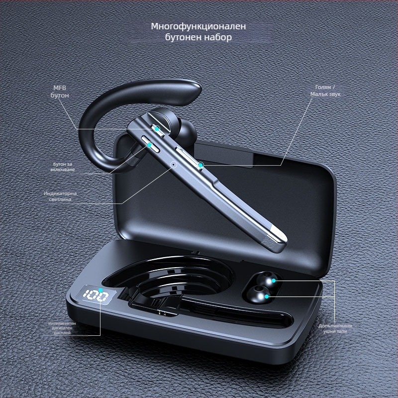 Безжични Bluetooth ушни слушалки с интелигентно шумопотискане и цифров дисплей, висящ дизайн (Bluetooth 5.3, IPX7, обхват 10 м, >8 ч, NFC)